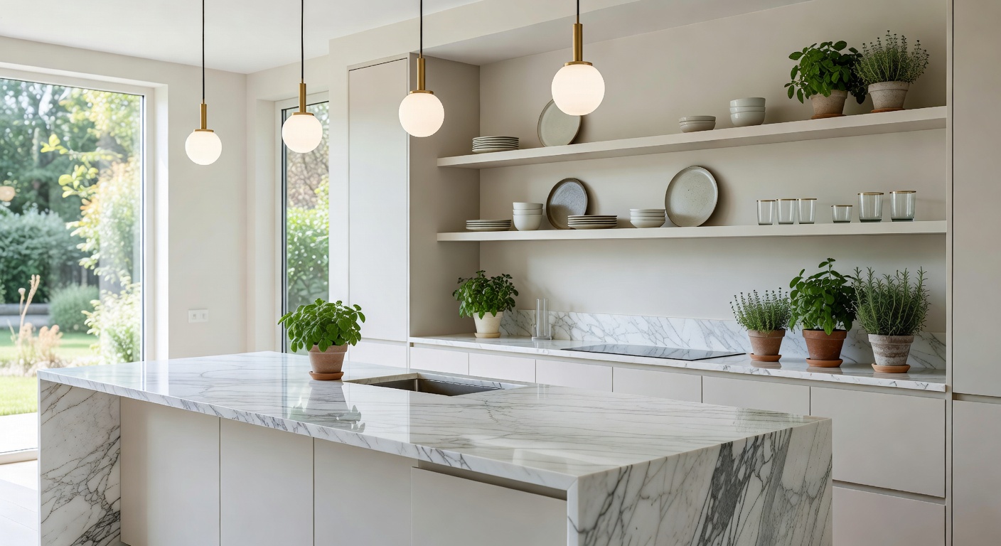 Cocina moderna y elegante con isla central y acabados artesanales Room