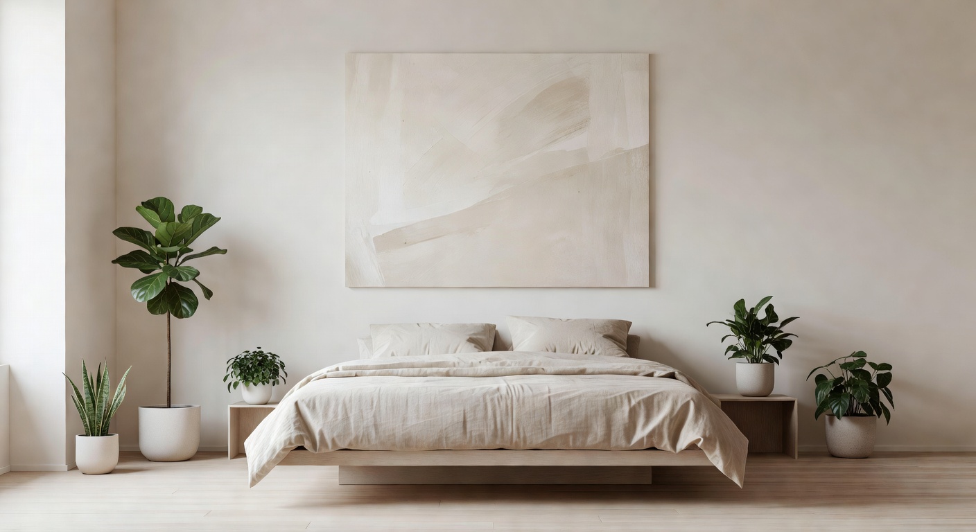 Dormitorio minimalista sereno con textiles de calidad y diseño Room